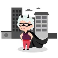 Grandma in a superhero costume. Active grandmother, funny character. Vector illustration in cartoon style