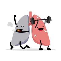healthy and unhealthy lungs cartoon characters vector