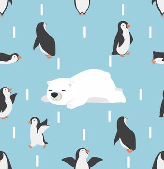 penguin characters with white bears pattern vector