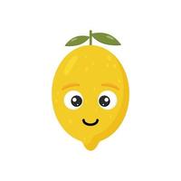 Happy cute lemon for kids in cartoon style isolated on white background. Funny character fruit.