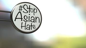 texto hashtag con las palabras detener el odio asiático en una etiqueta, concepto para llamar a la comunidad internacional a dejar de lastimar y odiar a los asiáticos renderizado 3d foto