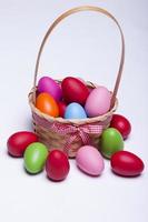 Basket with easter eggs isolated on white background photo
