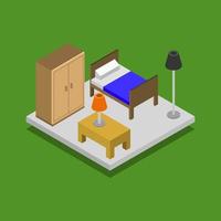 Isometric Bedroom On Green Background vector