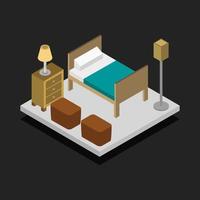 Isometric Bedroom On Dark Background vector