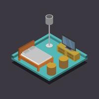 Isometric Bedroom On Dark Background vector