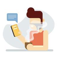 Digital Communication. Man feeling relax sipping coffee in the morning holding mobile phone