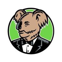 Koala Wearing Tuxedo Woodcut Color vector