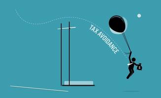 Taxpayer with money flying over a pole vault high bar with balloons vector