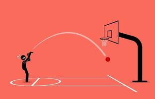 Man trying to shoot a basketball into a hoop but missing vector