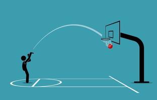 Hombre disparando una pelota de baloncesto en un aro y anotando desde la línea de tiros libres vector