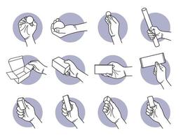 Hand holding random objects and shapes set vector
