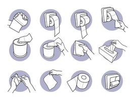 Hand holding and using toilet paper and tissue set vector