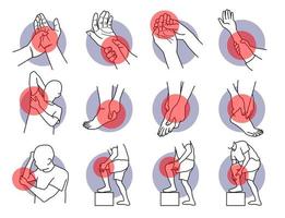 dolor y lesiones en las manos y las piernas vector