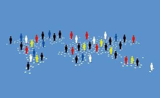 Different type of people around the world map vector