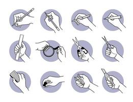 Hand using stationery tools and equipment set vector