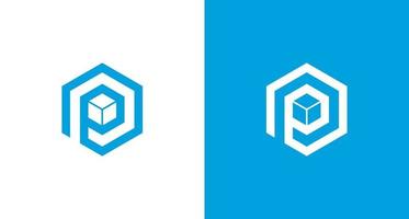 Logotipo de letra p simple con elemento de 3 capas en conjunto de forma hexagonal vector