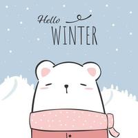 Cute polar bear cartoon doodle winter background wallpaper vector