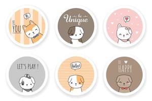 Cute dog puppy friend greeting cartoon doodle icon badge set vector