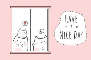 Cute chubby cat kitten family greeting cartoon doodle card