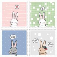 Cute rabbit bunny greeting cartoon doodle card collection set vector