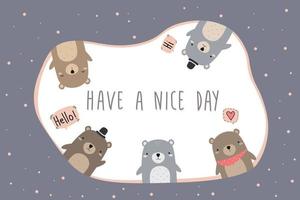 Cute teddy bear friend greeting cartoon wallpaper vector