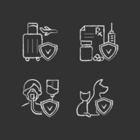 Insurance and protection chalk white icons set on black background vector