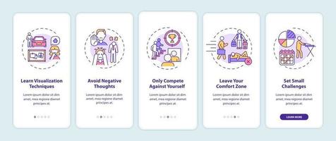 Self-improvement tools onboarding mobile app page screen with concepts vector