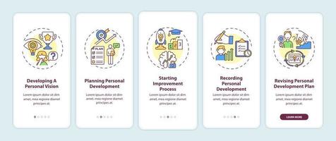 Personal development steps onboarding mobile app page screen with concepts vector