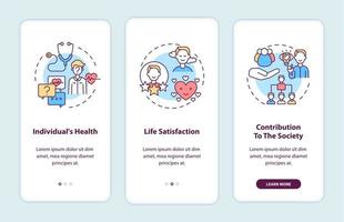 Positive adult development effects onboarding mobile app page screen with concepts vector