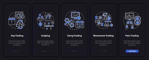 Trading styles onboarding mobile app page screen with concepts vector