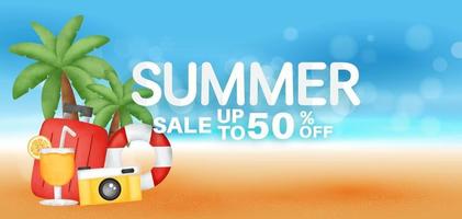 Summer sale banner with summer element . vector