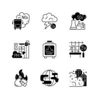 Air pollution black linear icons set vector