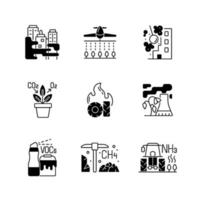 Air pollution black linear icons set vector