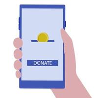 dando donaciones en línea con un teléfono inteligente vector