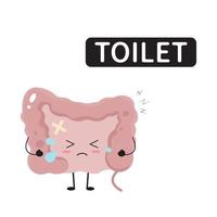 Sick kawaii guts for diarrhea and irritable bowel syndrome concept vector