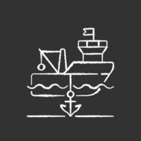 Anchored ship chalk white icon on black background vector