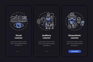 Learning styles onboarding mobile app page screen with concepts vector