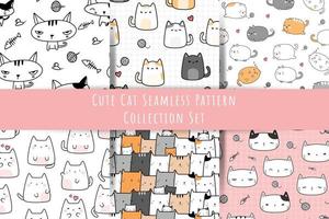 Set of Cute cat kitten cartoon doodle seamless pattern bundle vector