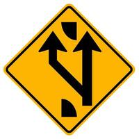 Warning signs Added lane ahead on white background vector