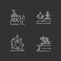 Maritime sector chalk white icons set on black background vector