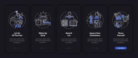 Self-development tips onboarding mobile app page screen with concepts vector