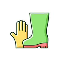 guantes y botas de jardinería icono de color rgb vector