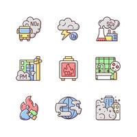 Air pollution RGB color icons set vector