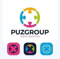 Teamwork People four puzzle pieces logo set vector