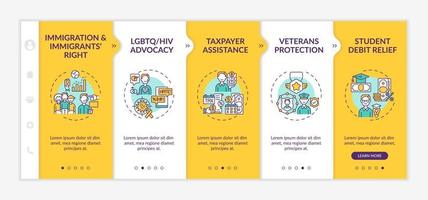 Legal services types onboarding vector template