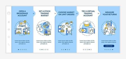 Investing in stock steps onboarding vector template