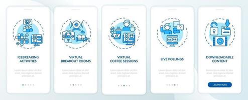 Remote events success tips onboarding mobile app page screen with concepts vector