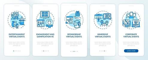 Remote events types onboarding mobile app page screen with concepts vector