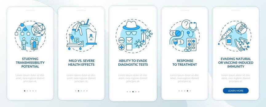 Virus results onboarding mobile app page screen with concepts vector