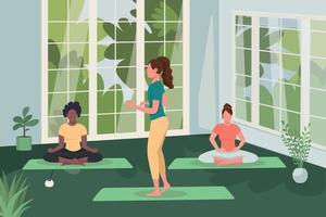 Meditation and yoga class flat color vector illustration